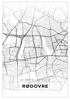 Kort - Rødovre - Hvid Plakat (21x29.7 cm (A4))
