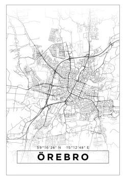 Kort - Örebro - Hvid Plakat (21x29.7 cm (A4))