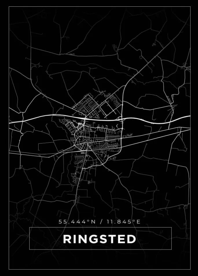 Kort - Ringsted - Sort Plakat (21x29.7 cm (A4))