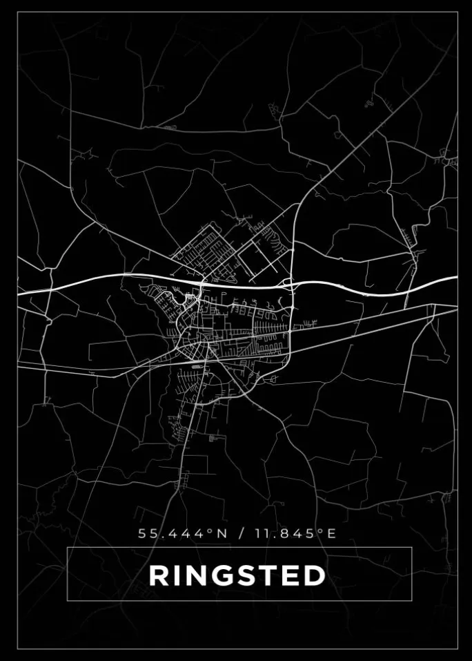 Kort - Ringsted - Sort Plakat (21x29.7 cm (A4))