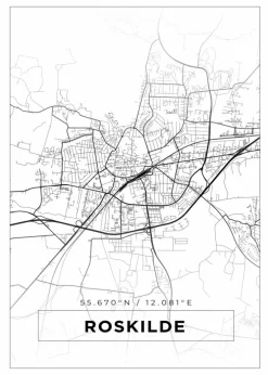 Kort - Roskilde - Hvid Plakat (21x29.7 cm (A4))