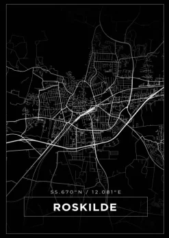 Kort - Roskilde - Sort Plakat (21x29.7 cm (A4))