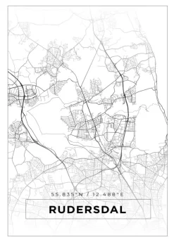 Kort - Rudersdal - Hvid Plakat (21x29.7 cm (A4))