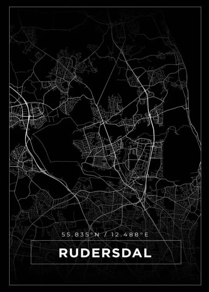 Kort - Rudersdal - Sort Plakat (21x29.7 cm (A4))