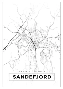 Kort - Sandefjord - Hvid Plakat (21x29.7 cm (A4))