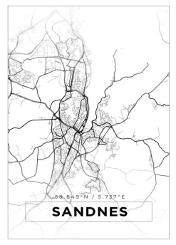 Kort - Sandnes - Hvid Plakat (21x29.7 cm (A4))