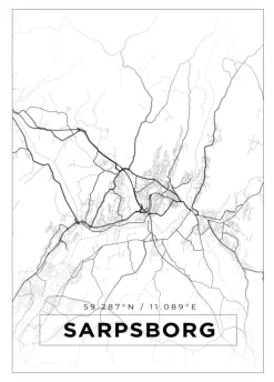 Kort - Sarpsborg - Hvid Plakat (21x29.7 cm (A4))