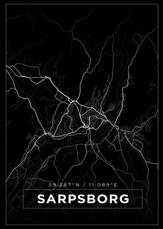 Kort - Sarpsborg - Sort Plakat (21x29.7 cm (A4))