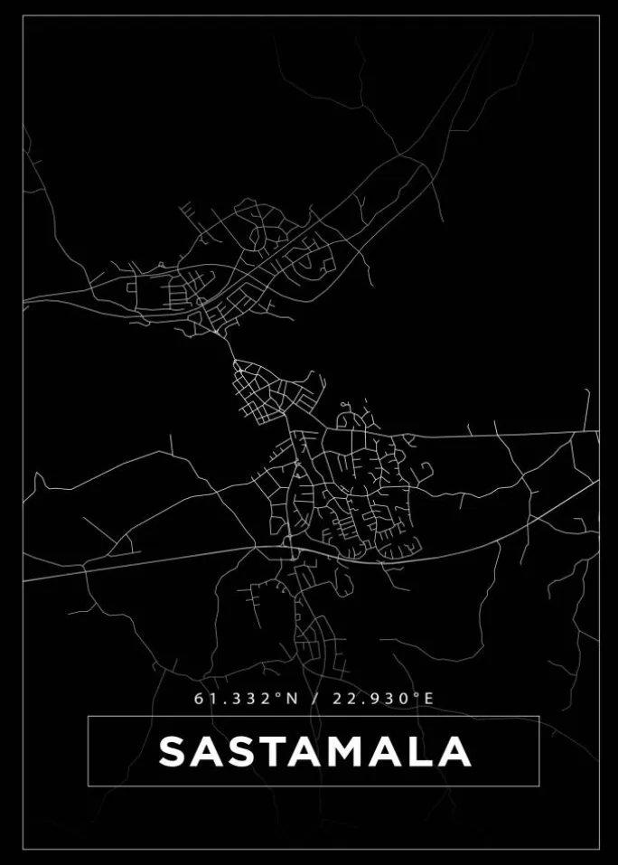 Kort - Sastamala - Sort Plakat (21x29.7 cm (A4))