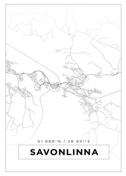 Kort - Savonlinna - Hvid Plakat (21x29.7 cm (A4))