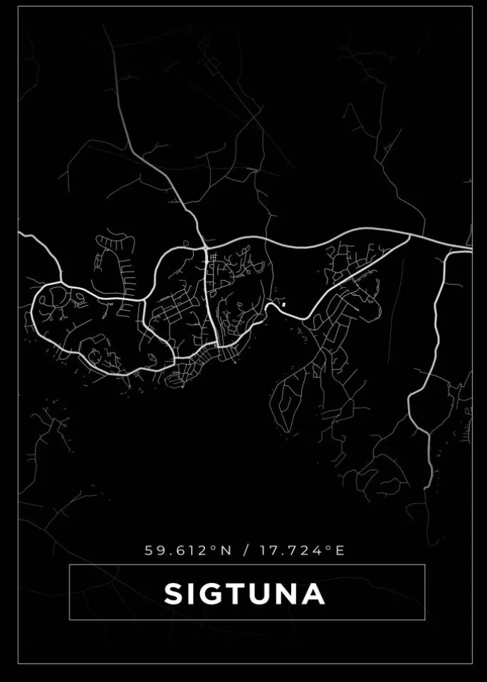 Kort - Sigtuna - Sort Plakat (21x29.7 cm (A4))