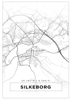 Kort - Silkeborg - Hvid Plakat (21x29.7 cm (A4))