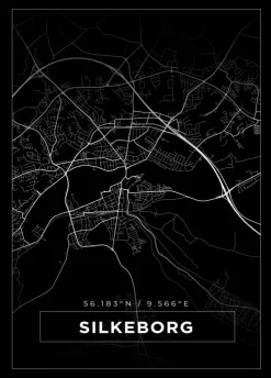 Kort - Silkeborg - Sort Plakat (21x29.7 cm (A4))