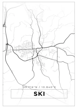 Kort - Ski - Hvid Plakat (21x29.7 cm (A4))