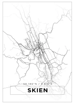 Kort - Skien - Hvid Plakat (21x29.7 cm (A4))