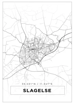 Kort - Slagelse - Hvid Plakat (21x29.7 cm (A4))