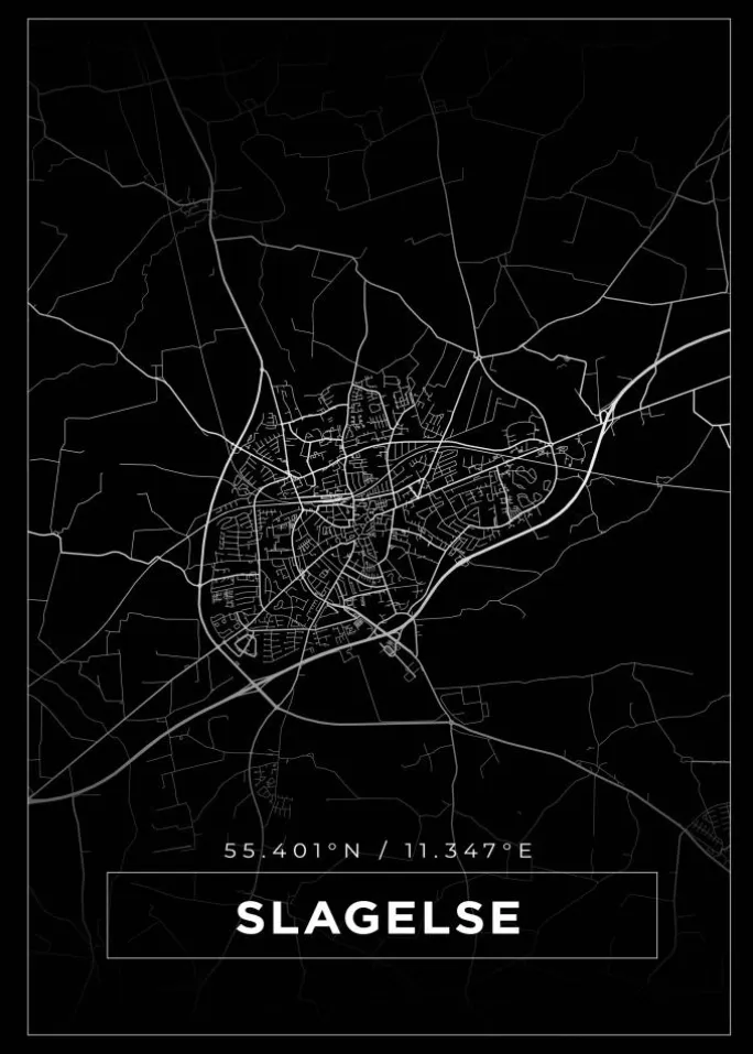 Kort - Slagelse - Sort Plakat (21x29.7 cm (A4))