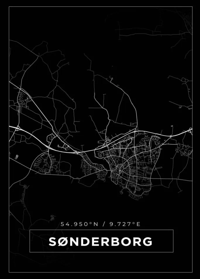 Kort - Sønderborg - Sort Plakat (21x29.7 cm (A4))