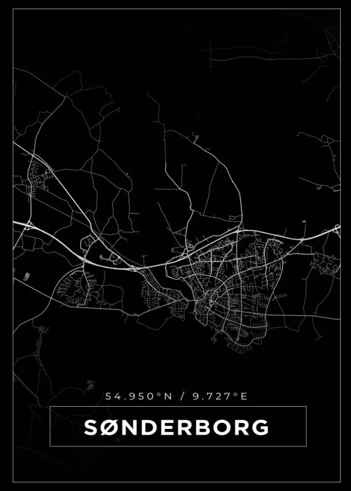 Kort - Sønderborg - Sort Plakat (21x29.7 cm (A4))