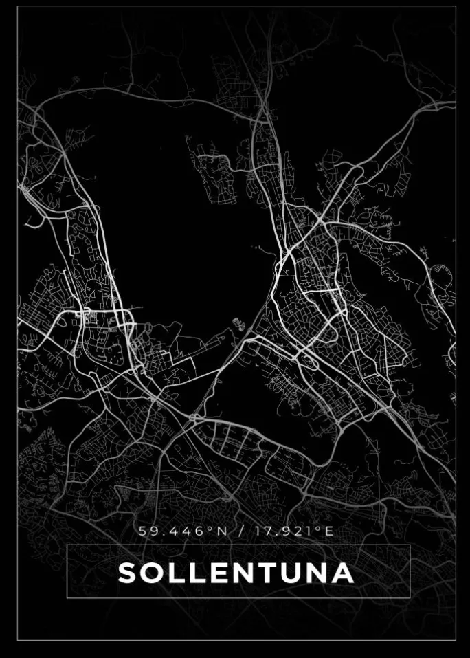 Kort - Sollentuna - Sort Plakat (21x29.7 cm (A4))