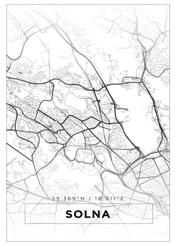 Kort - Solna - Hvid Plakat (21x29.7 cm (A4))