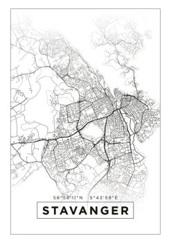 Kort - Stavanger - Hvid Plakat (21x29.7 cm (A4))