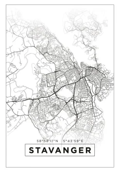 Kort - Stavanger - Hvid Plakat (21x29.7 cm (A4))
