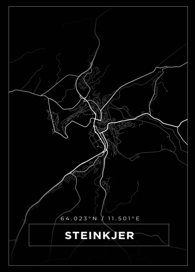 Kort - Steinkjer - Sort Plakat (21x29.7 cm (A4))