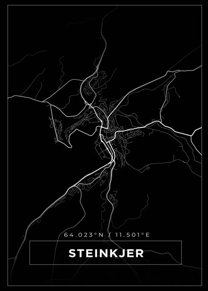 Kort - Steinkjer - Sort Plakat (21x29.7 cm (A4))
