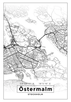 Kort - Östermalm - Hvid Plakat (21x29.7 cm (A4))