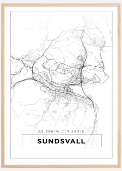 Kort - Sundsvall - Hvid Plakat (21x29.7 cm (A4))