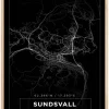 Kort - Sundsvall - Sort Plakat (21x29.7 cm (A4))