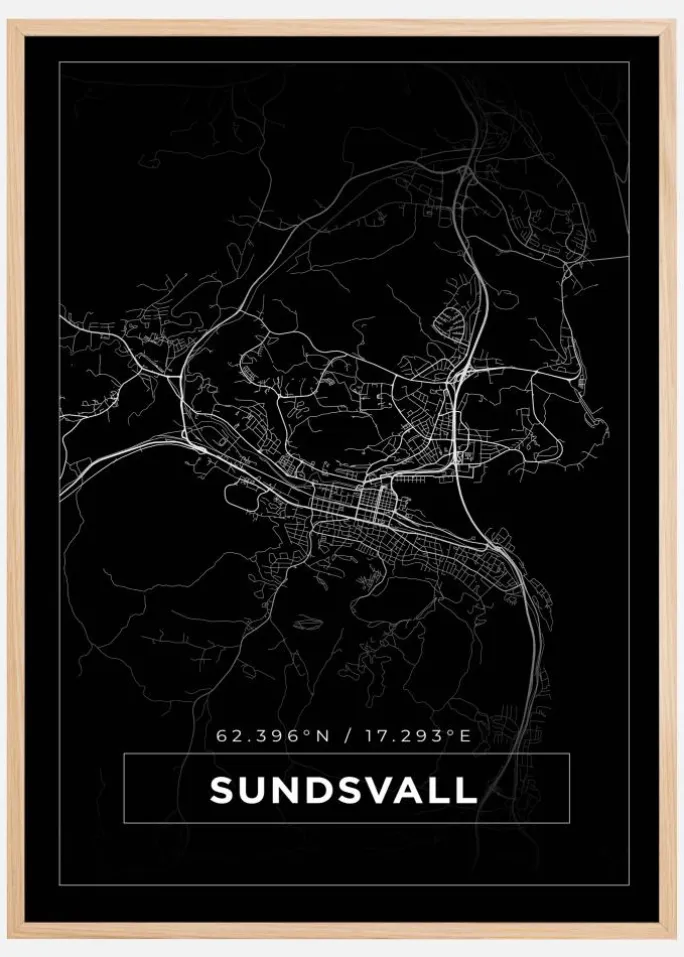 Kort - Sundsvall - Sort Plakat (21x29.7 cm (A4))