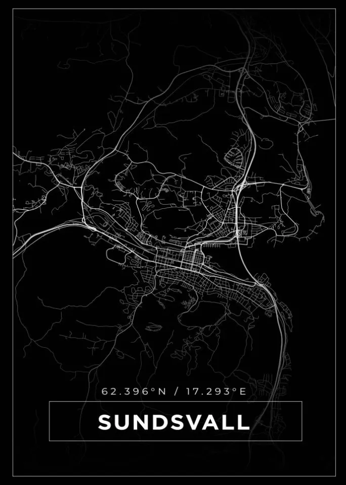 Kort - Sundsvall - Sort Plakat (21x29.7 cm (A4))