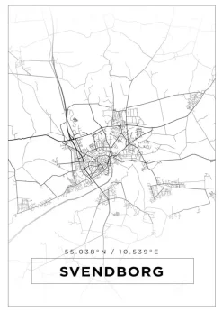 Kort - Svendborg - Hvid Plakat (21x29.7 cm (A4))