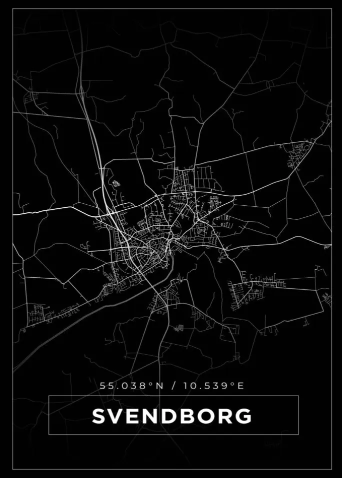 Kort - Svendborg - Sort Plakat (21x29.7 cm (A4))