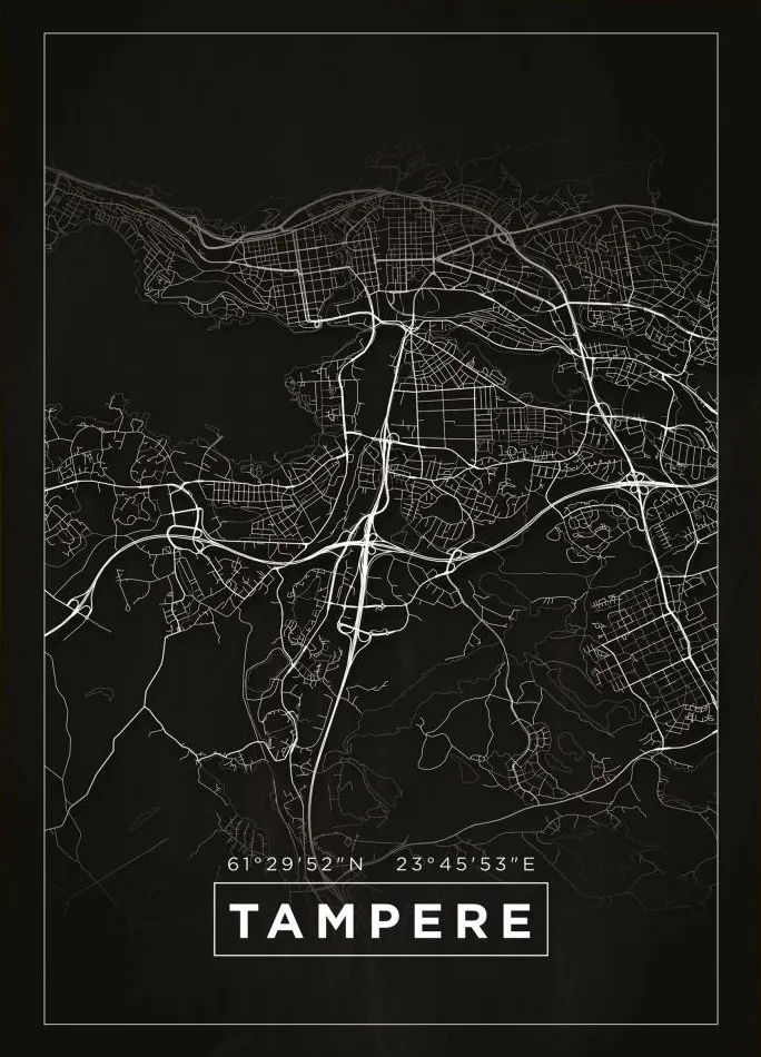 Kort - Tampere - Sort Plakat (21x29.7 cm (A4))