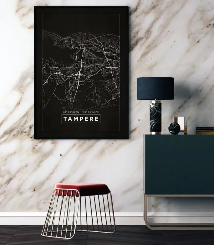 Kort - Tampere - Sort Plakat (21x29.7 cm (A4))