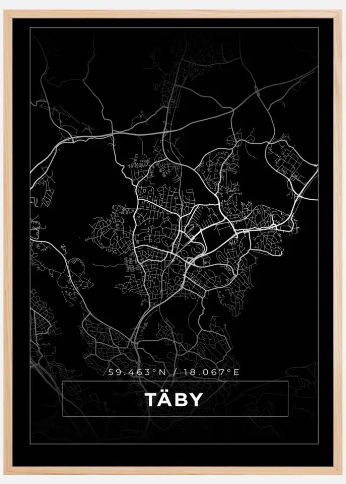 Kort - Täby - Sort Plakat (21x29.7 cm (A4))