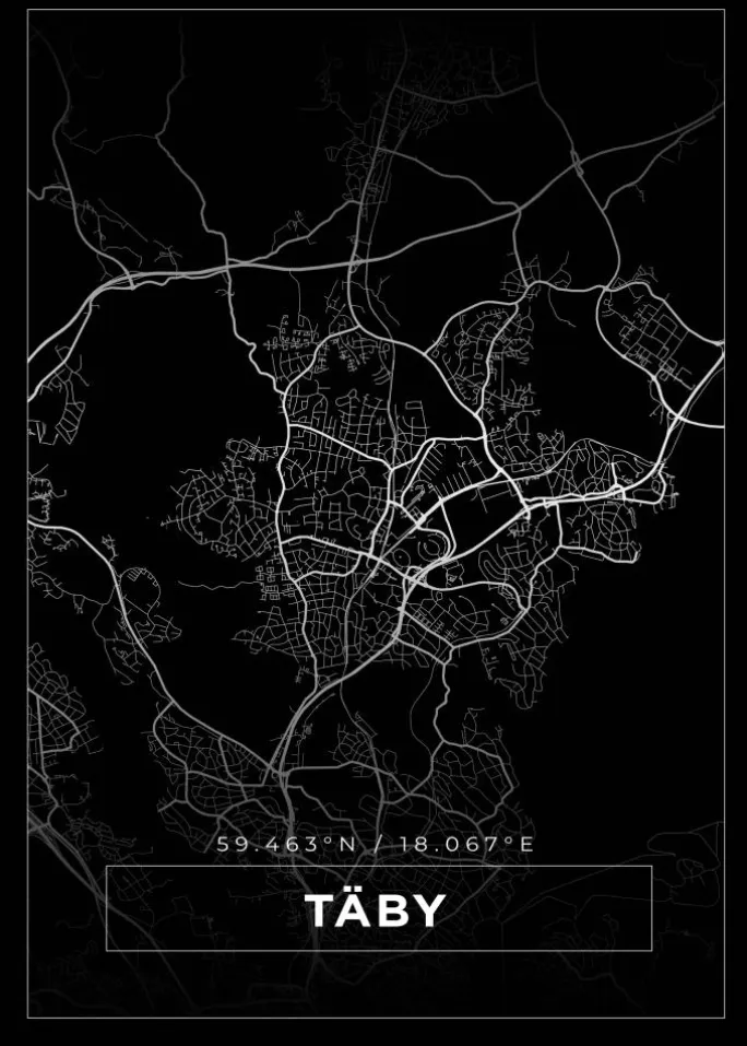 Kort - Täby - Sort Plakat (21x29.7 cm (A4))