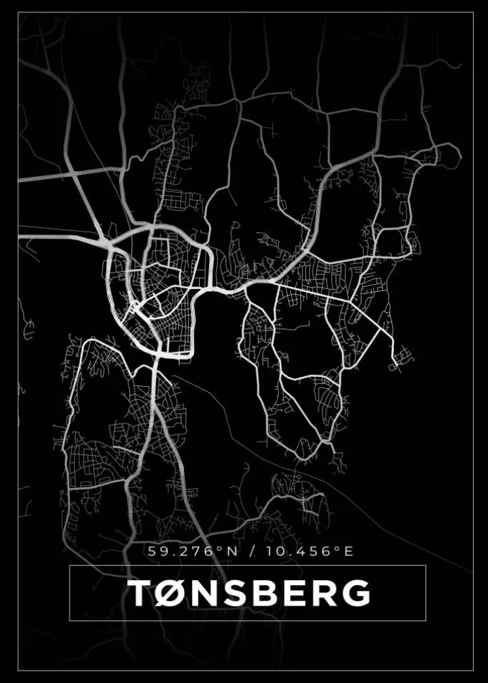 Kort - Tønsberg - Sort Plakat (21x29.7 cm (A4))