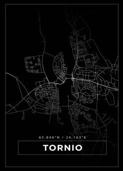 Kort - Tornio - Sort Plakat (21x29.7 cm (A4))