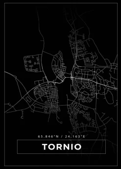 Kort - Tornio - Sort Plakat (21x29.7 cm (A4))