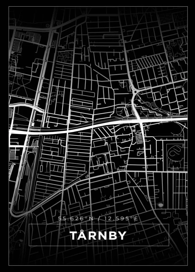 Kort - Tårnby - Sort Plakat (21x29.7 cm (A4))