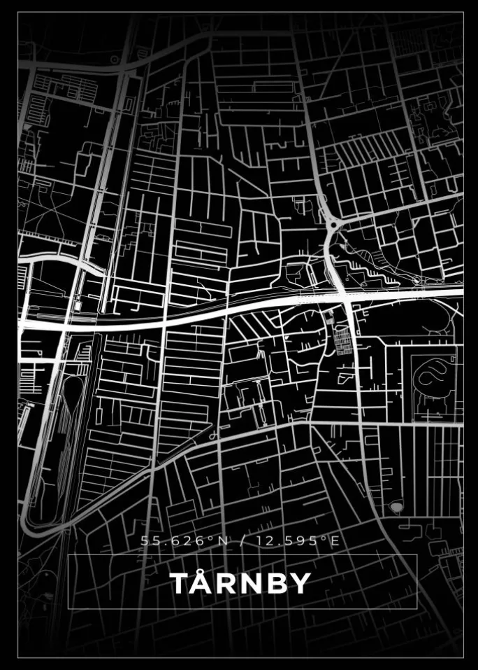 Kort - Tårnby - Sort Plakat (21x29.7 cm (A4))