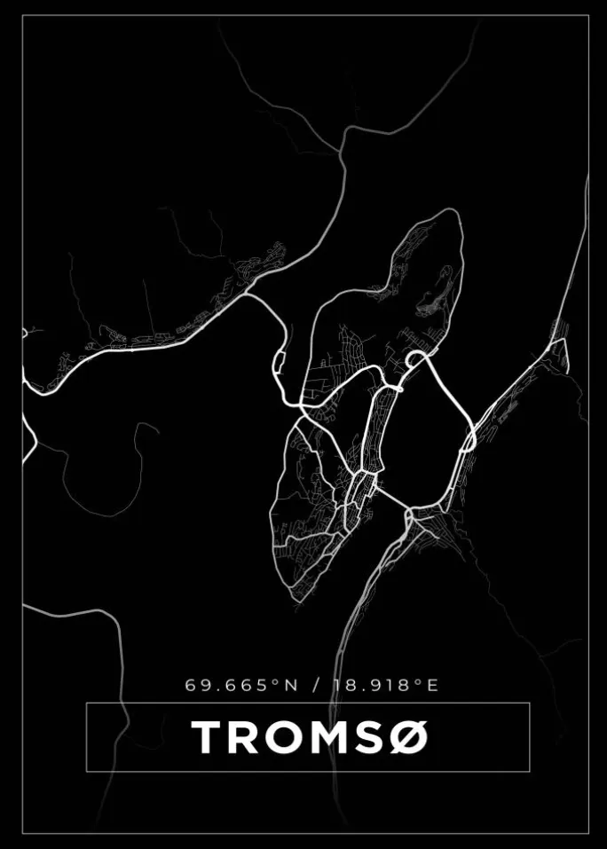 Kort - Tromsø - Sort Plakat (21x29.7 cm (A4))