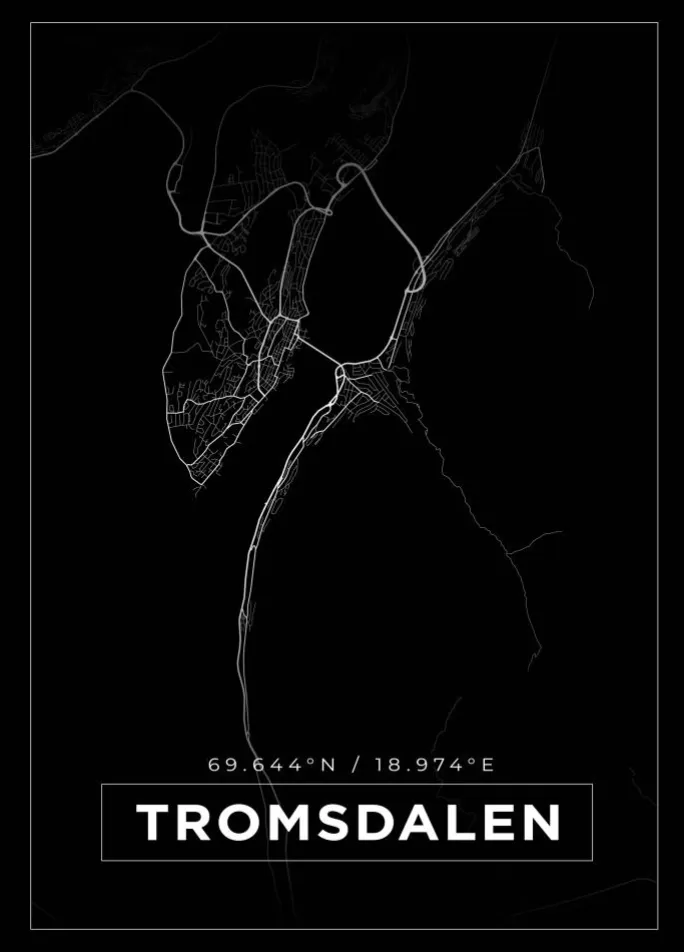 Kort - Tromsdalen - Sort Plakat (21x29.7 cm (A4))
