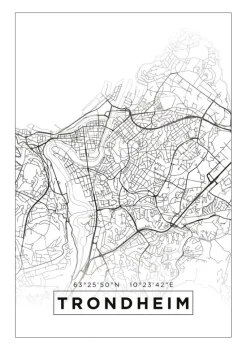 Kort - Trondheim - Hvid Plakat (21x29.7 cm (A4))