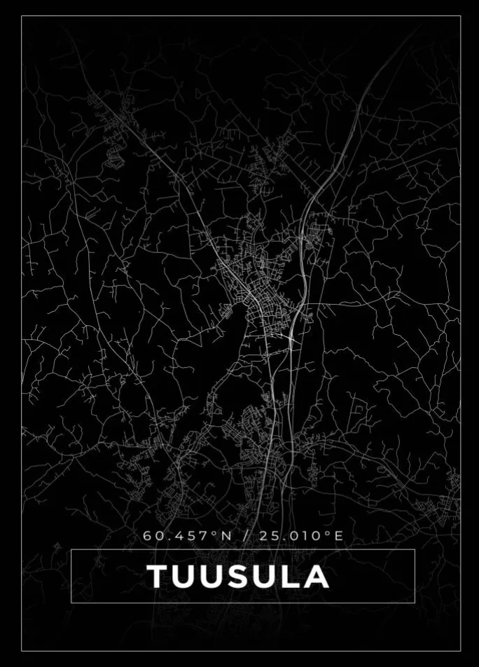 Kort - Tuusula - Sort Plakat (21x29.7 cm (A4))