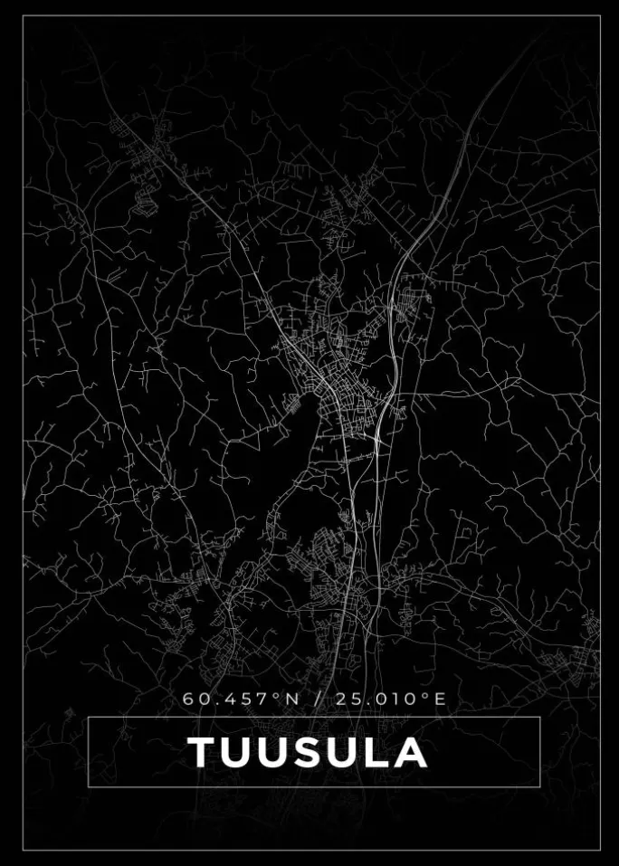 Kort - Tuusula - Sort Plakat (21x29.7 cm (A4))